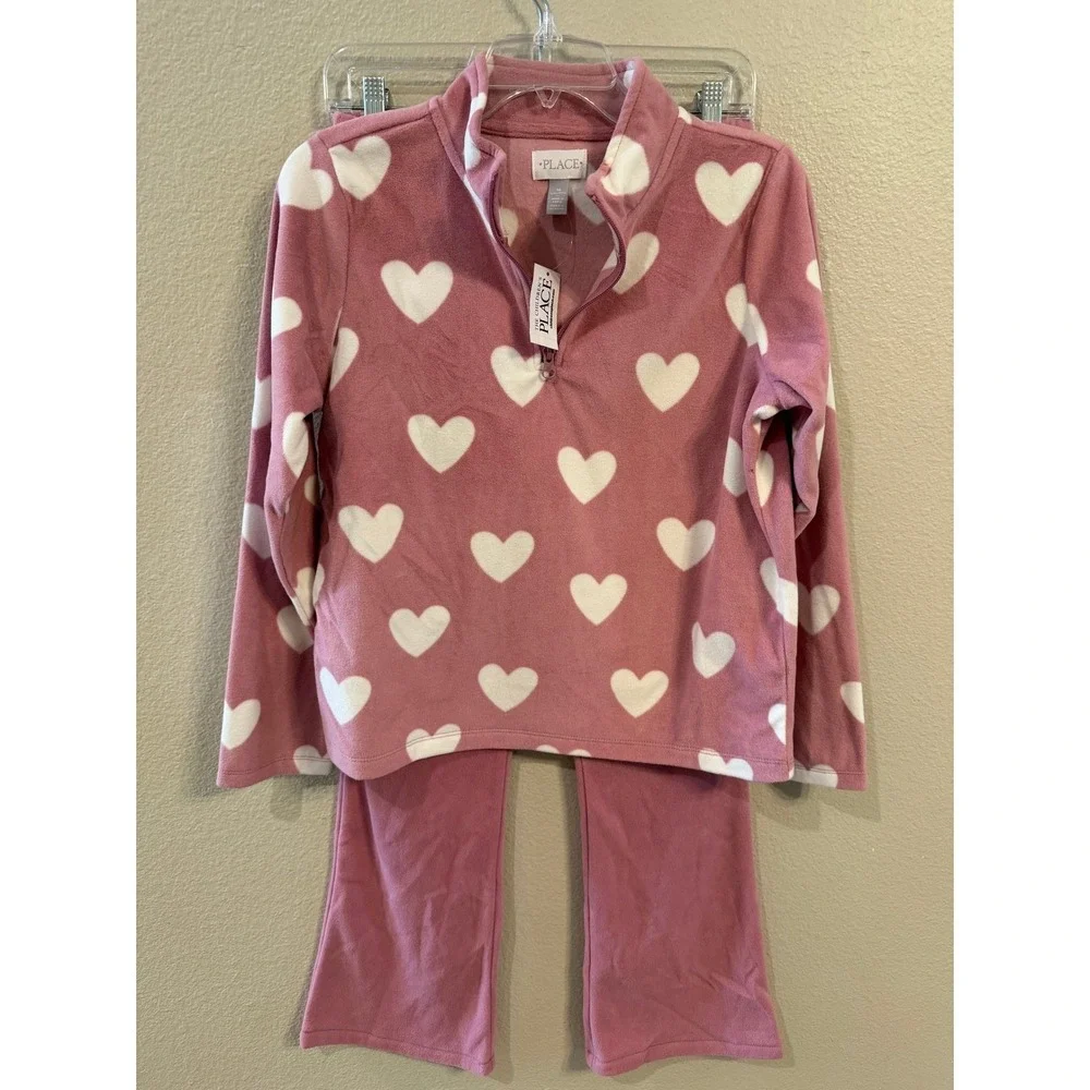 The Children's Place Fleece Set Girls 16 Purple Thistle NEW Heart Print